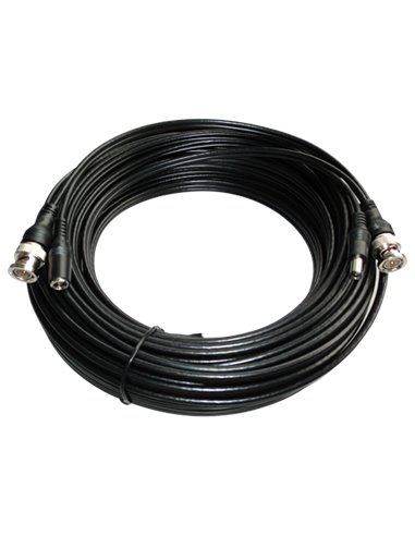 Cable coaxial alargador para señales de vídeo y alimentación. Conectores BNC. 30 metros.