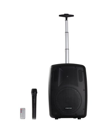 Amplificador portátil con trolley, 100 W con micrófono inalámbrico UHF. Reproductor Bluetooth®/USB/MicroSD/MP3 y FM.