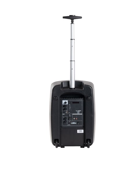 Amplificador portátil con trolley, 100 W con micrófono inalámbrico UHF. Reproductor Bluetooth®/USB/MicroSD/MP3 y FM.