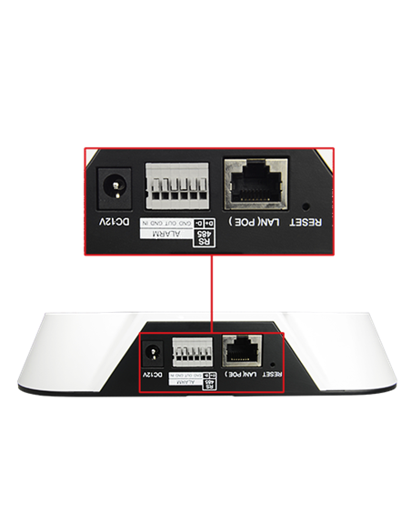 Contador de personas IP con doble sensor, imagen en blanco y negro. Instalación en techo.