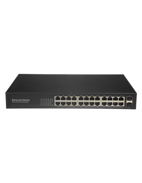 Switch 24 puertos RJ45 10/100/1000 Mbps + 2 puertos SFP fibra
