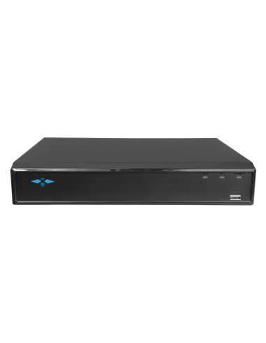NVR Grabador para cámaras IP, 16 canales PoE+ Resolución máxima 8 Mpx, Ancho de banda 128 Mbps. HDD no incluido.